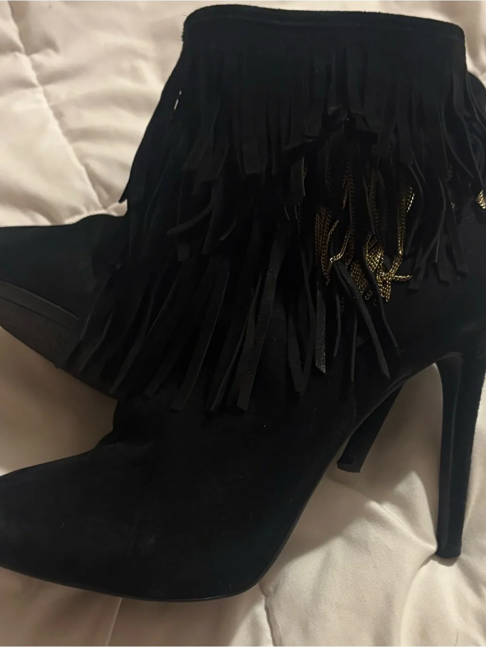 Giani Bernini Black Suede Fringe Ankle Booties